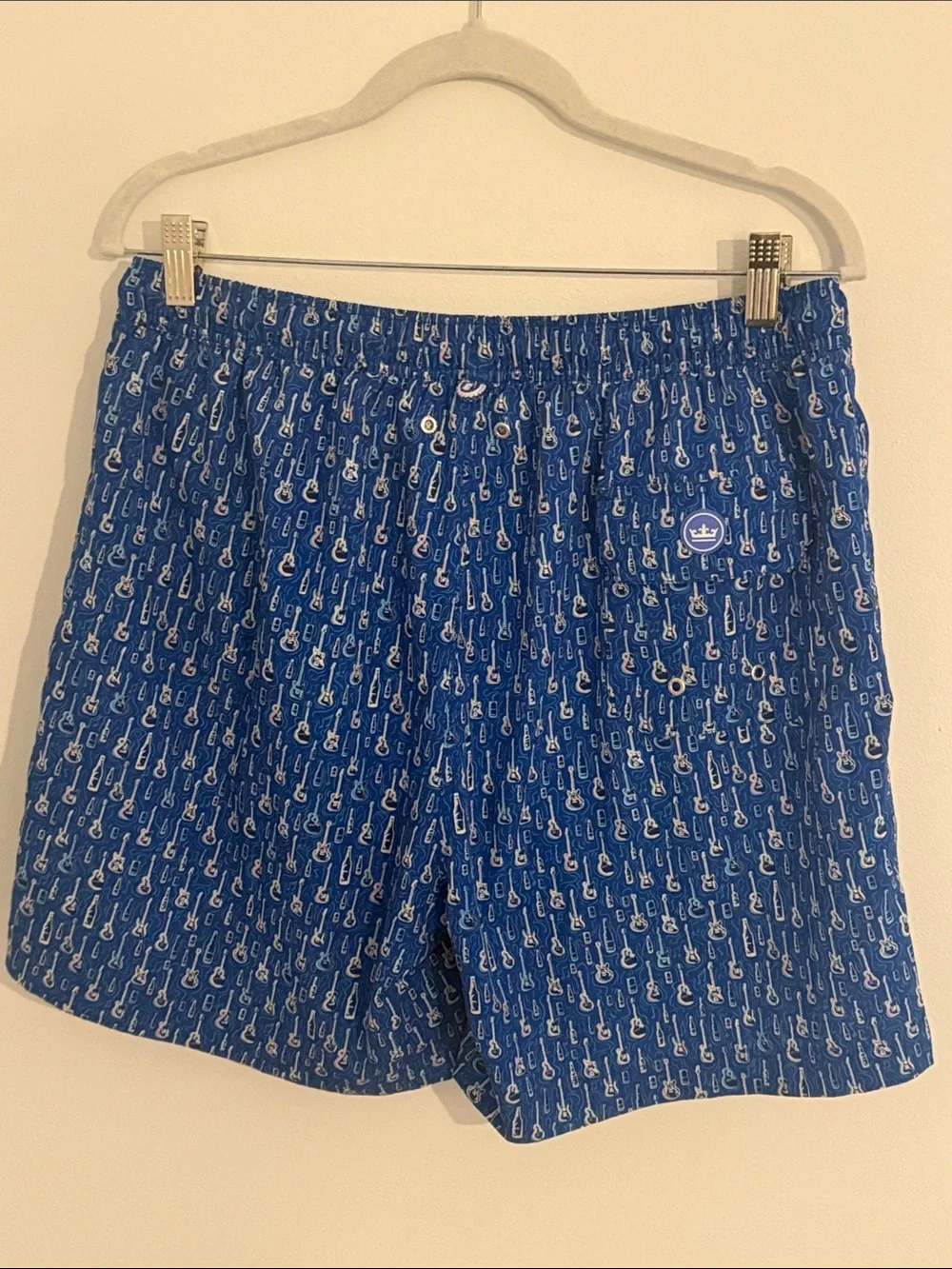 Peter Millar Seaside Blue Men's Drawstring Swim Shorts with Guitar Print